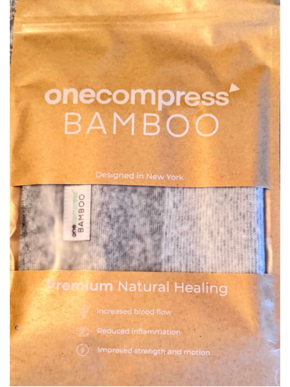 NWT Onecompress Women's Bamboo Knee Sleeve, Grey and White LARGE